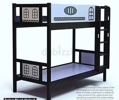 Metal Bunk Bed with Built-in Ladder – Black