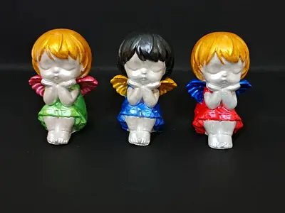 Set of 3 Small Decorative Angel Figurines - Multicolour