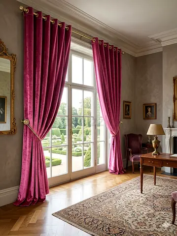 Pair of Velvet Pink Eyelet Curtains - Ready to Hang