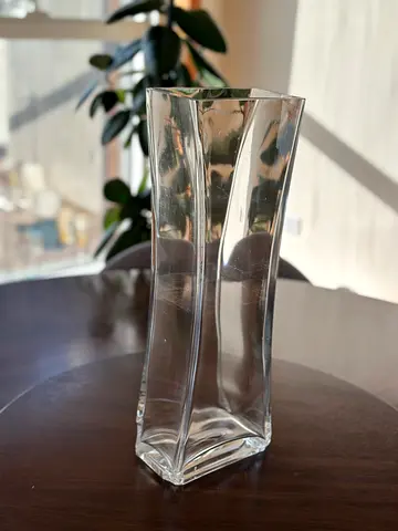 Tall Clear Glass Decorative Vase - Modern Square Design