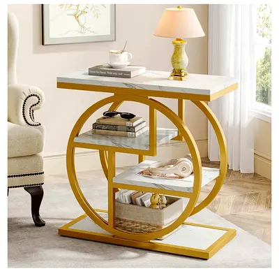 Tribesigns End Table for Living Room, Modern Faux Marble Narrow Side Table with Storage Shelves