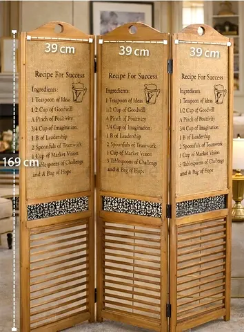 Wooden 3-Panel Folding Room Divider / Privacy Screen – Recipe for Success Print, 169 cm Tall