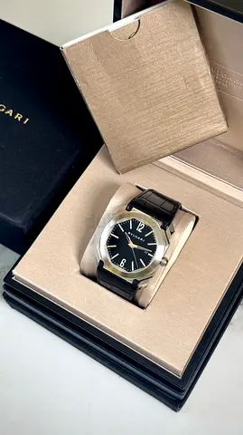 Bvlgari Octo Mens Watch - Black Dial, Leather Strap 41mm