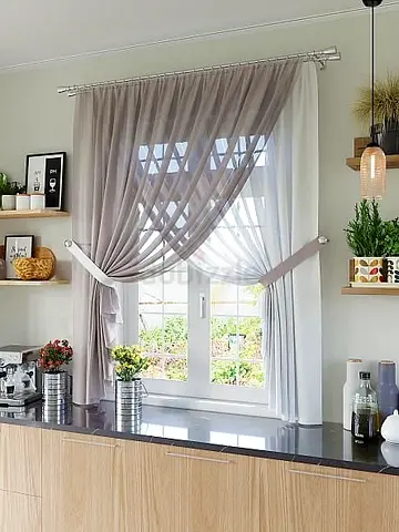 Lightweight Sheer Curtains with Tiebacks - Set for Kitchen Window