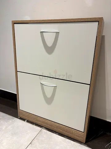 Show Cabinet x 2 Compact 2-Drawer Shoe Cabinet / Storage Unit - Oak  White