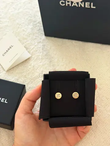 Chanel Silver/Gold-Tone CC Logo Stud Earrings – complete set, new.