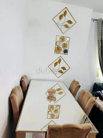 Modern glass top Dining Table with 5 Chairs – Elegant White  Gold