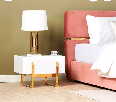 Modern White  Gold Bedside Nightstand with Drawer Hayley Nightstand