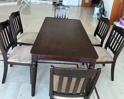 Solid Wood 6-Seater Dining Table with Upholstered Chairs