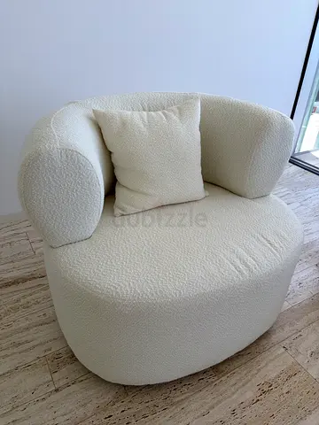 Cream boucle oversized armchair with cushion