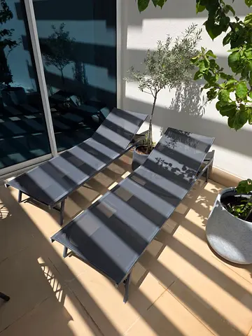 Set of 2 Outdoor Sun Loungers - Grey, Lightweight Aluminum Frame, Unused