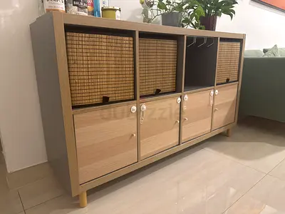 IKEA Sideboard / Storage Cabinet with 4 Doors and Basket Inserts - Light Wood