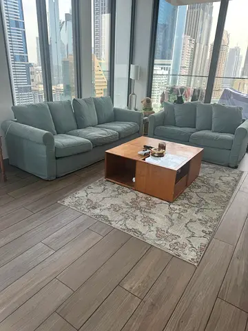 Light blue 3-seater sofa and 2-seater loveseat set - good condition and more furniture for sell