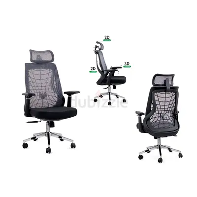 Ergonomic Mesh Office Chair with 3D Armrests  2D Adjustable Support
