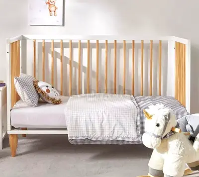 Modern Wooden Baby Crib – Minimalist White  Natural Finish