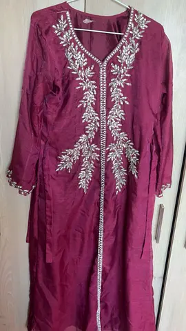 Maroon Embroidered Long Kurta / Abaya - Size m/l