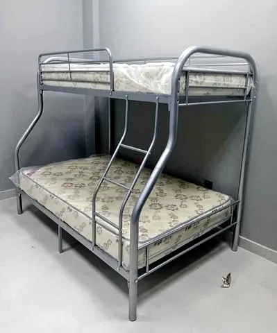Metal Bunk Bed with Two Mattresses — Silver, Good Condition