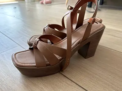 Brown platform block-heel sandals, size (please confirm)