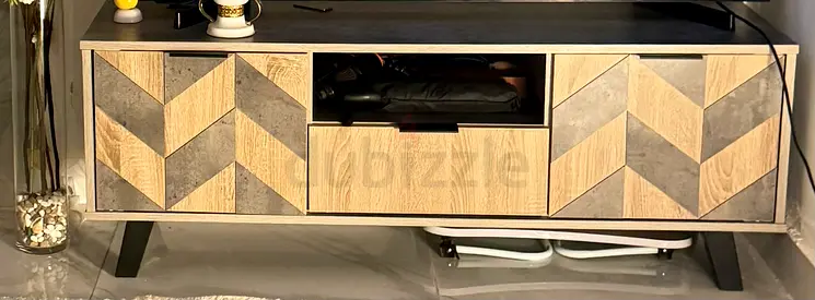 Wooden TV Cabinet / Entertainment Unit with Chevron Pattern