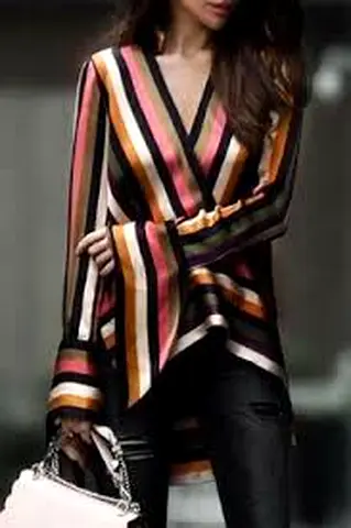 Asymmetric Striped Silk-satin Blouse Size: S