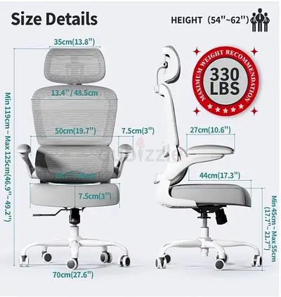 Ergonomic High-Back Mesh Office Chair with Headrest (White/Grey)