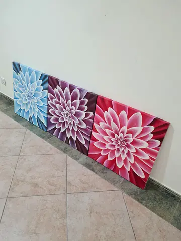 Set of 3 Floral Canvas Wall Art – Pink, Purple, Blue