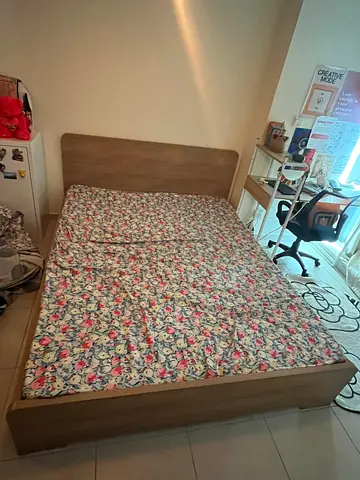 Queen size wooden bed frame with mattress (good condition)