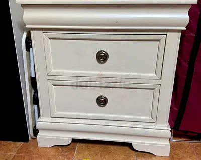 White Wooden Nightstand with Two Drawers