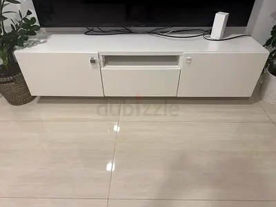 White Wall-Mounted TV Unit / Entertainment Cabinet - Modern Design
