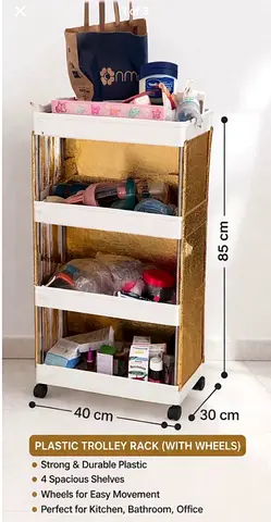4-Tier Plastic Trolley Rack on Wheels — Compact Storage Organizer (85cm)