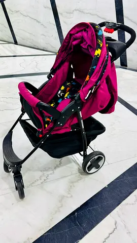 Used Maroon 3-Wheel Stroller with Canopy and Storage Basket