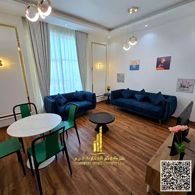 اول ساكن افخم وارقى غرفتين وصاله مفروشه بالكامل للايجار الشهري في النعيميه 3 الستي تاور بفرش VIP بالكامل