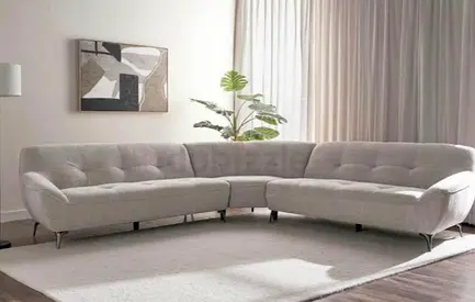 Light grey L-shaped sectional sofa - modern, tufted design
