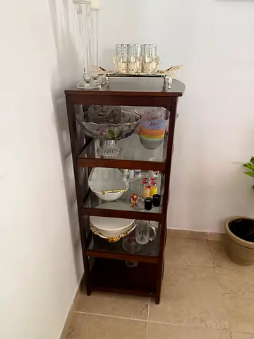 Dark Wood 5-Tier Display Shelf Unit – Glass Shelves