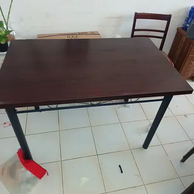 Dark Wood Dining/Study Table with Metal Legs - Good Condition