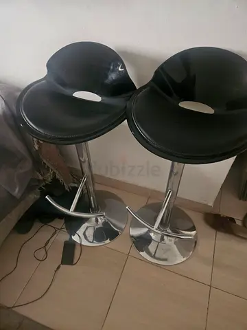 Set of 2 Black Adjustable Bar Stools with Chrome Base