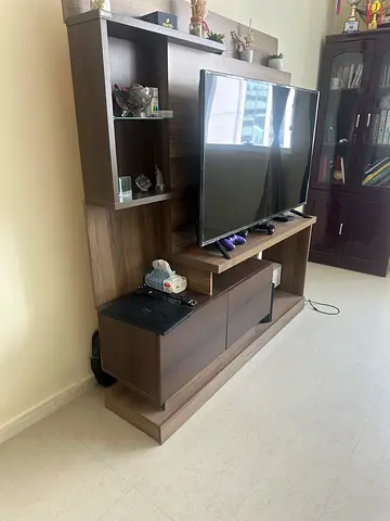 Modern Wooden Entertainment TV Unit with Shelves and Storage