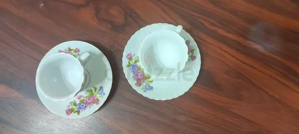Set of 2 Floral Porcelain Teacups with Saucers