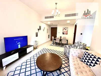 Sharjah Al Taawun, a new building, first resident, hotel furniture, two rooms, a hall, a kitchen, and two bathrooms. The price is5500including int