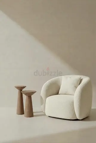 Cream Bouclé Accent Armchair with Cushion