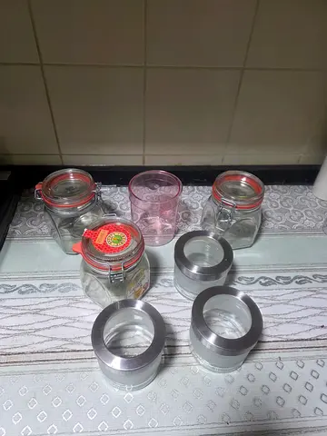 Set of 7 Glass Storage Jars with Metal  Glass Lids