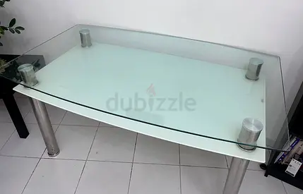 Glass Top Dining Table with 6 Brown Leather Chairs - Modern Set and center table