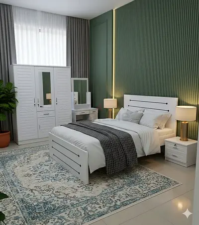 White Bedroom Set with Bed, Wardrobe, Nightstands and Dressing Table - Complete Set
