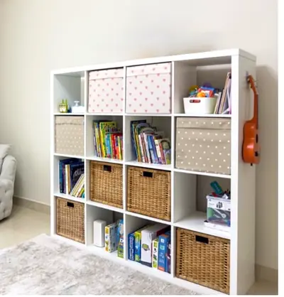 White 12-Cube Storage Shelving Unit with Baskets - Good Condition