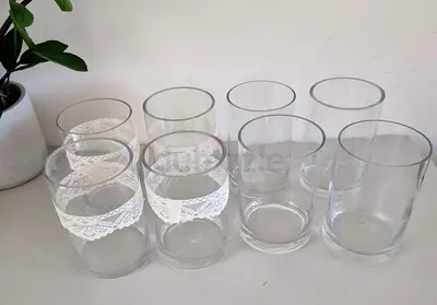 Set of 8 Clear Tumbler Glasses (Some with Lace Detail)