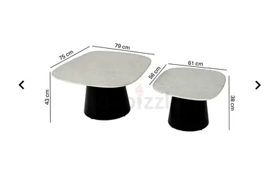 Set of 2 Marble-Top Coffee Tables with Black Base (natural marble)