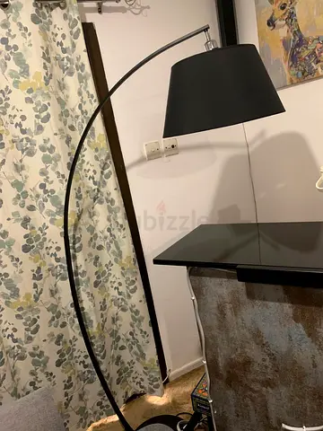 Black Arc Floor Lamp with Fabric Shade - Minimal Modern Design
