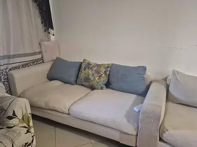 Light Beige 3-Seater Fabric Sofa with Cushions