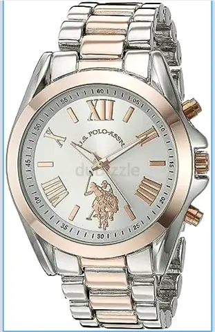 New U.S. POLO ASSN. Womens Quartz Watch, Analog Display and Rose Gold Plated Strap - Limited Stock