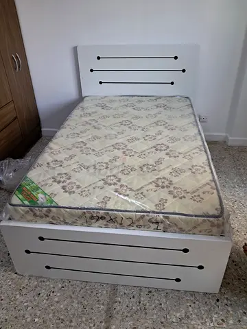 TWIN BED frame with mattress - white wooden bed set (ready to use)